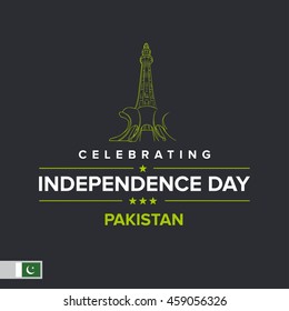 Celebrating Minar-e-Pakistan with text. 14th August Pakistan Independence Day vector background