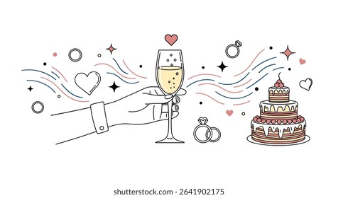 Celebrating a Momentous Wedding Event with Champagne Rings and Cake