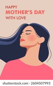 Celebrating Mother's Day. A stylish illustration of a woman enjoying a serene moment, that conveys warmth and love against a soft background. Vector illustration in a minimalistic style.