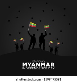 Celebrating Myanmar Independence Day (Burmese Days) 4 January. Vector of National Day with Myanmar flags. 
Vector Illustration