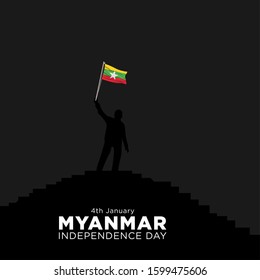 Celebrating Myanmar Independence Day (Burmese Days) 4 January. Vector of National Day with Myanmar flags. 
Vector Illustration