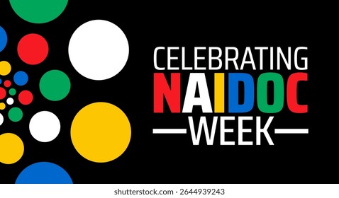 Celebrando o banner ou modelo de design de cartaz da NAIDOC Week. observado todos os anos em julho. Conceito de férias. Use para qualquer modelo, cartão, cartaz, cartaz, modelo.