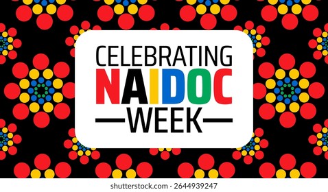 Celebrando o banner ou modelo de design de cartaz da NAIDOC Week. observado todos os anos em julho. Conceito de férias. Use para qualquer modelo, cartão, cartaz, cartaz, modelo.