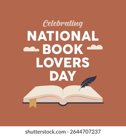 Celebrando o Dia Nacional dos Amantes do Livro Aberto Livro Bege Páginas Quill Terracotta Leitura de fundo