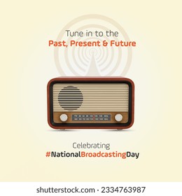 Celebrating National Broadcasting Day, Social Media Template Vector,  July 23, Special Days, Past, present, Future