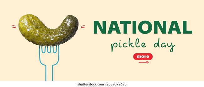 Celebrating National Pickle Day with a trendy, tangy pickle held on a fork, showcasing gourmet pickling and fermentation of vegetables as a popular appetizer.