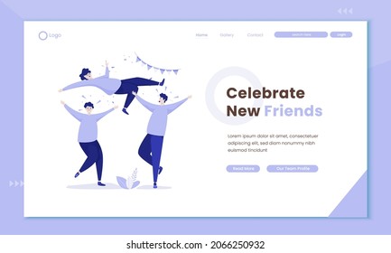 Celebrating new friends on landing page template