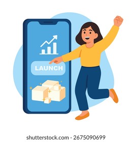 Celebrating New Product Launch Flat Vector Illustration