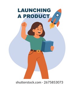 Celebrando el Nuevo lanzamiento de Producto Ilustración vectorial plana