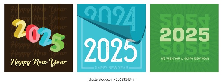 Celebrating the new year 2025. Goodbye 2024, welcome 2025. Change of year from 2024 to 2025. Happy New Year 2025 concept. Set flat vector illustration.