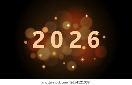 Célébration de la Nouvelle année 2026 : Une élégante bannière de vacances avec des lumières et des chiffres abstraits dorés sur fond sombre avec des effets de couleurs. Template pour affiche, prospectus et illustration de web.
