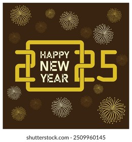 Celebrating New Year's Eve. Colorful fireworks in the night sky. Happy New Year 2025 concept. Flat vector illustration.