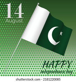 Celebrating Pakistan Independence Day. Abstract waving flag on gray background. 14 Agust happy independence day of Pakistan.