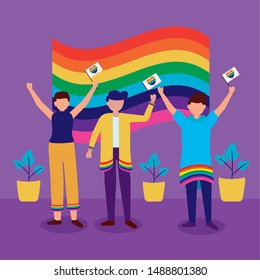 celebrating people with rainbow flags - queer community lgbtq vector illustration