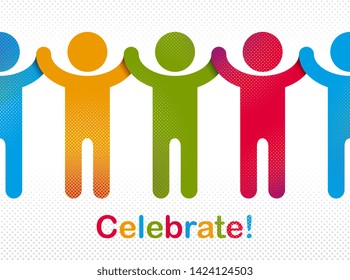 Celebrating people vector concept simple illustration or icon, celebration anniversary or holiday fun, group of cheerful happy people having fun at party.