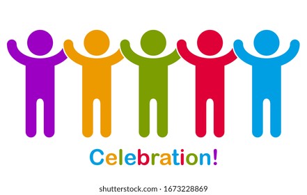 Celebrating people vector concept simple illustration or icon, celebration anniversary or holiday fun, group of cheerful happy people having fun at party.