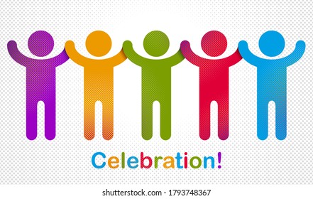 Celebrando el concepto de vector de la gente simple ilustración o icono, aniversario de celebración o diversión festiva, grupo de alegres personas felices divirtiéndose en la fiesta.