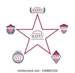 Celebrating poster of 31th of may Memorial day Free Vector, Memorial day background with us flag Free Vector, memorial day logotype Vector, united states Memorial day emblem, logo set Premium Vector