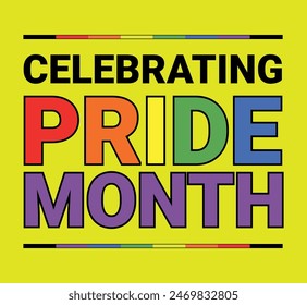 celebrating pride month yellow sticker, banner, card