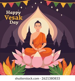 Celebrating the Sacred Vesak Day of Buddha, Peaceful Vesak Holiday with Lotus and Buddha
