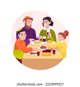 Celebrating Shabbat Isolated Cartoon Vector Illustration. Jewish Family, Traditional Food At Shabbat, Jewish Everyday Rituals, Faith And Belief, Kosher Meal, Bread And Wine Vector Cartoon.