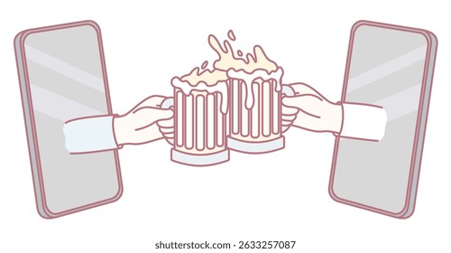 Celebrating the spirit of connection by raising virtual cheers with beer mugs and utilizing modern technology