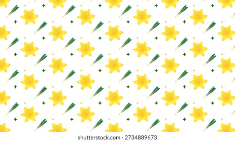 Celebrating St. David's Day with a Seamless Pattern of Spring Daffodil Blooms and Leek