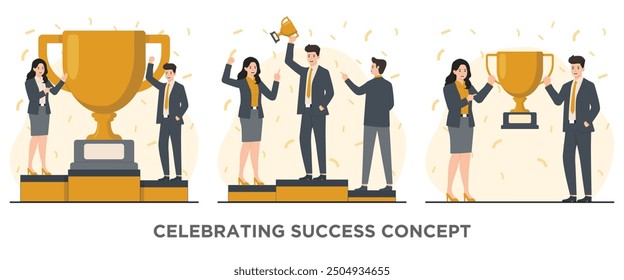 Celebrating success concept Flat design vector illustration 