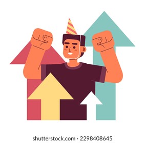 Celebrating success flat concept vector spot illustration. Employee recognition 2D cartoon character on white for web UI design. Job well done. Congrats work isolated editable creative hero image