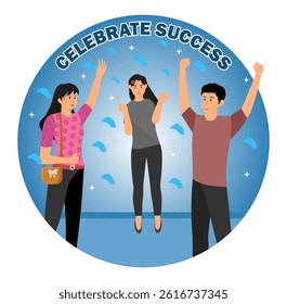 Celebrating successful project. People celebrating successful projects and forming partnerships through collaboration and teamwork. Flat vector modern illustration 