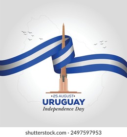 Celebrating Uruguay Independence Day. Abstract waving flag on Gray background