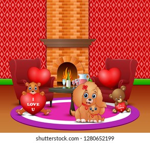 Celebrating a valentines day with dogs and teddy bear