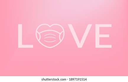 Celebrating Valentine's Day happily and safely during the coronavirus pandemic. Heart in mask. The concept of safe love during covid 19. Vector illustration love banner, icon.