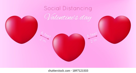 Celebrating Valentine's Day safely during the coronavirus pandemic. The heart is located inside the corona virus bacteria. The concept of safe love during covid 19. Vector illustration love banner.