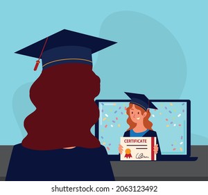 celebrating virtual graduation by internet