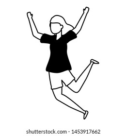 celebrating woman with arms up vector illustration