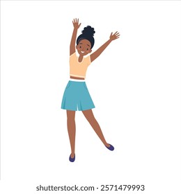 Celebrating Woman Character Jump and Cheering Vector Illustration