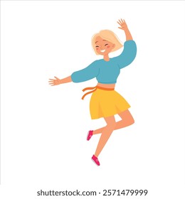 Celebrating Woman Character Jump and Cheering Vector Illustration