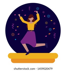 celebrating woman character party confetti vector illustration