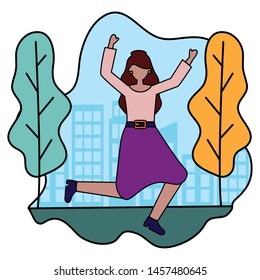 celebrating woman in the city park vector illustration