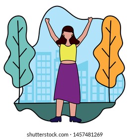 celebrating woman in the city park vector illustration