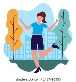 celebrating woman in the city park vector illustration