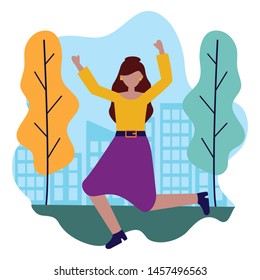 celebrating woman in the city park vector illustration