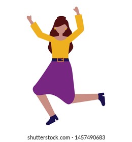 celebrating woman young happy character vector illustration