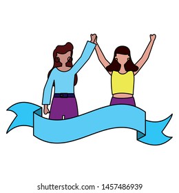 celebrating women happy young ribbon vector illustration
