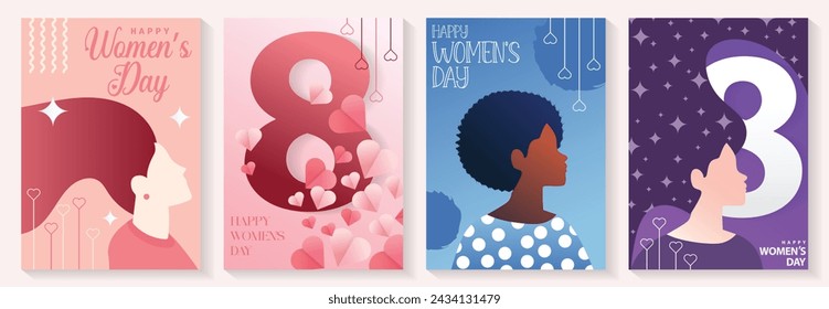 Celebrating Women: International Women's Day Greeting Card Collection. 8 March Posters Featuring Lettering, Women, Flowers, and Decorative Elements. Perfect for Print, Postcards