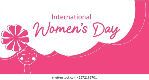 Celebrating Women's Day with a Feminine Theme in Pink and White Colors. Commemorating International Women's Day with a bright pink and white design, including feminine aesthetics, flowers.