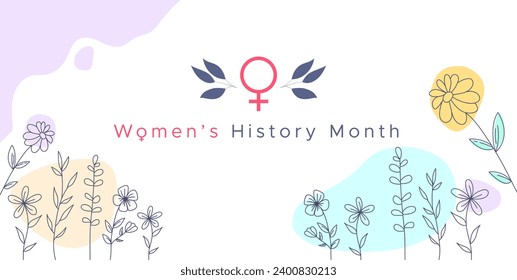 Celebrating women's history month. Feminine style design with minimalist foliage and flowers. Women's day celebration. March 8, 2023.