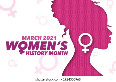 Celebrating Women's History Month March 2021, pink silhouette side profile.