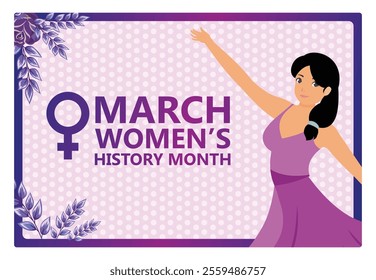 Celebrating Women's History Month in March. Symbolizes progress, equality, and strength to honor women. Women's History Month concept. Flat vector illustration.